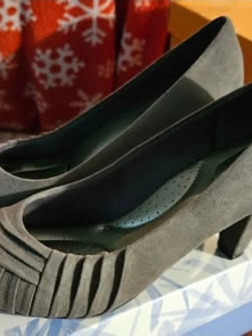 Abella Gray Suede Pleated Mid Heel Pump